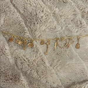 Gold Charm Link Bracelet with Heart, Key and Guitar Charms